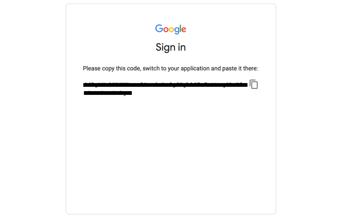 Copy and paste your google authorization code into the box.
