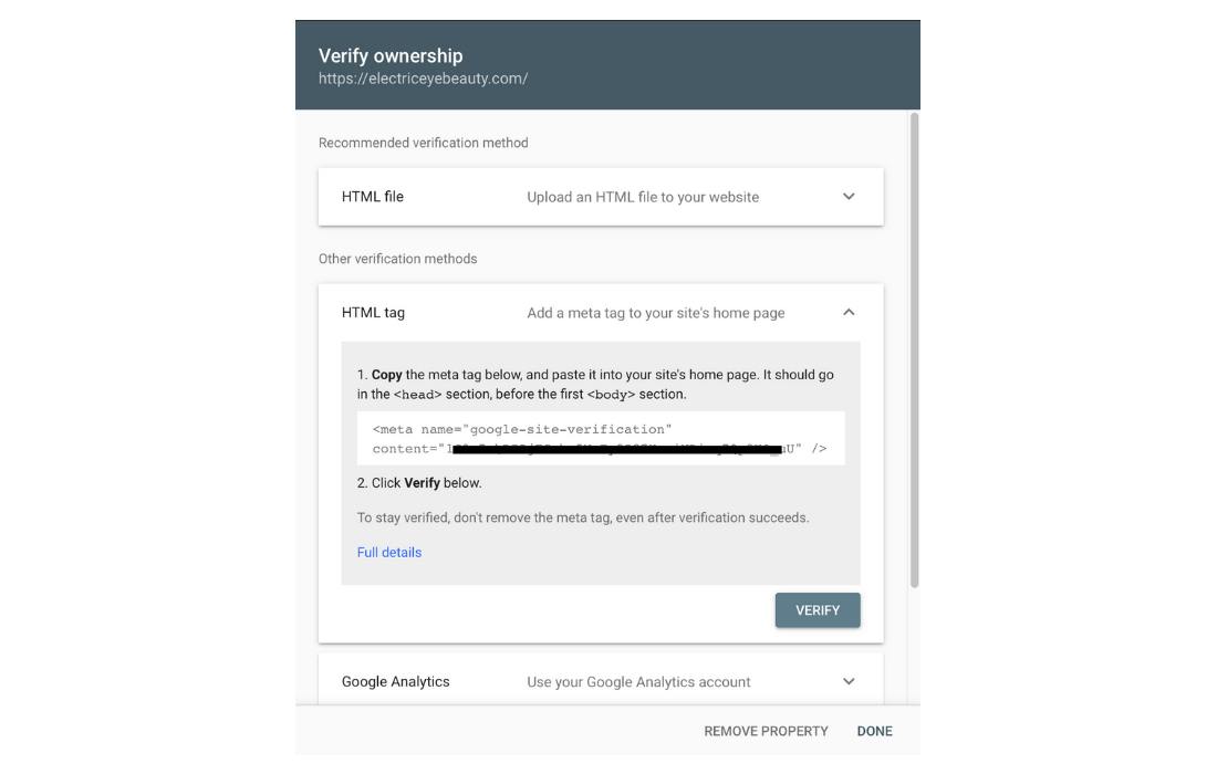Verify your website on Google Search Console